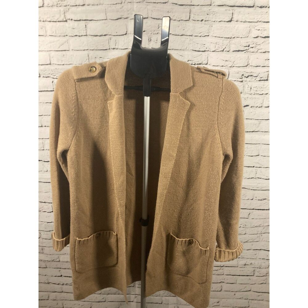Talbots Tan Knit Cardigan Size SP Textured Pockets & Button Detail